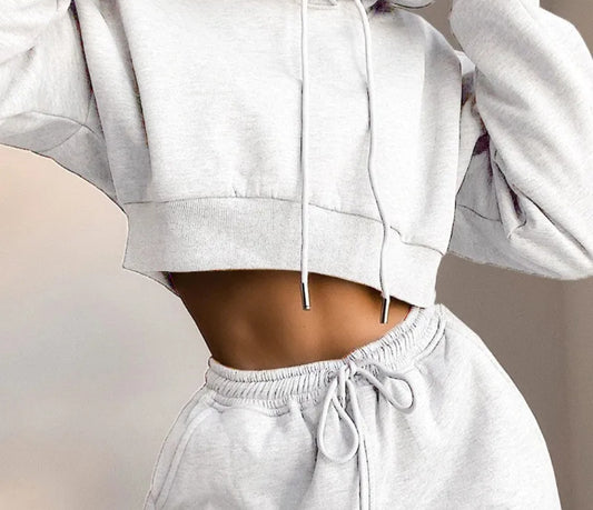 * Pre-Order* - High Quality Cropped Top Hoodie & Jogger Set